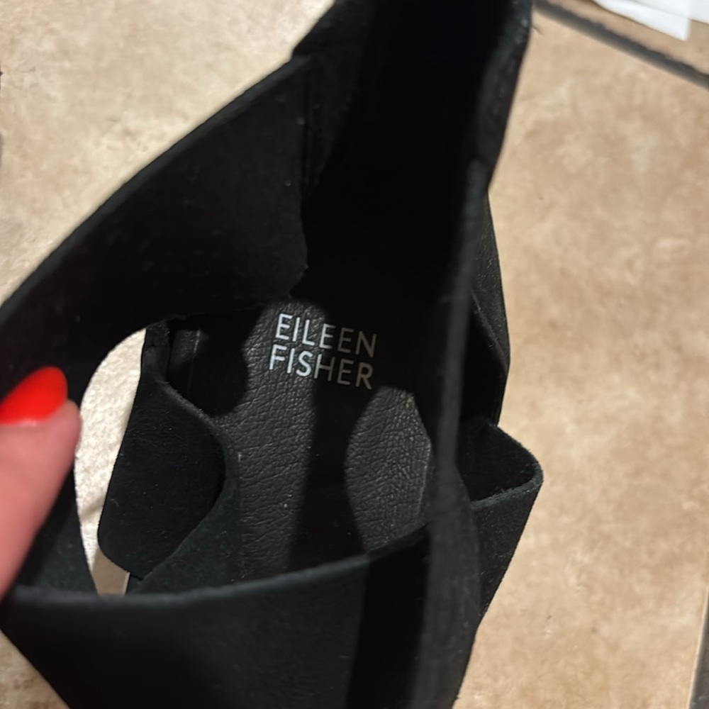 Eileen Fisher Black Suede Cross Strap Sandal - Picture 2 of 7